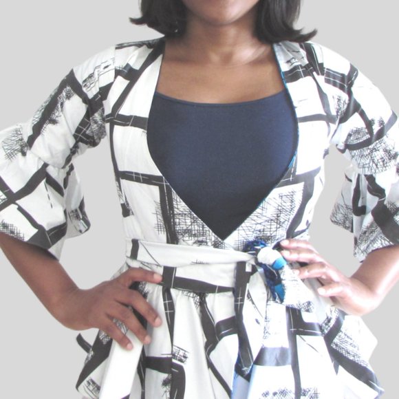 Blue two in one wrap top. - Picture 4 of 6